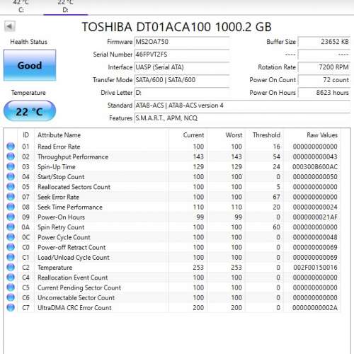 100% 正常Toshiba DT01ACA100  3.5寸 SATA 硬碟 1TB, 土瓜灣站交收