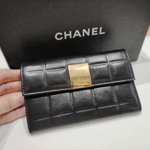 CHANEL中古黑金朱古力方格兩摺銀包 Chanel Vintage Choco Bar Flap Wallet
