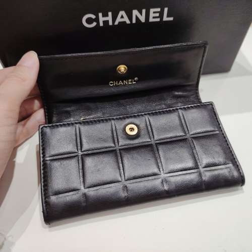 CHANEL中古黑金朱古力方格兩摺銀包 Chanel Vintage Choco Bar Flap Wallet