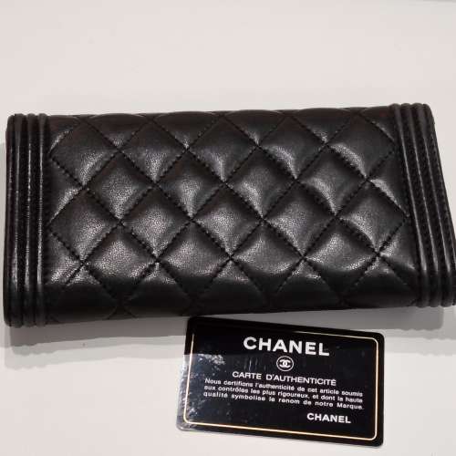 CHANEL LeBoy 黑金羊皮菱格長銀包 Chanel LeBoy Classique Matelasse Wallet GHW