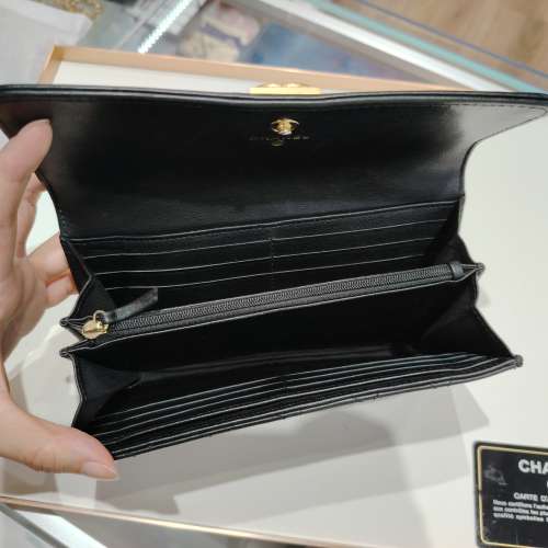 CHANEL LeBoy 黑金羊皮菱格長銀包 Chanel LeBoy Classique Matelasse Wallet GHW