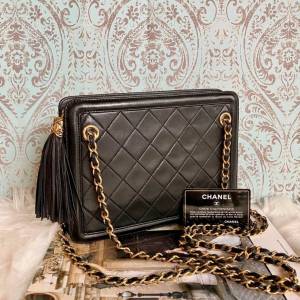 CHANEL中古黑金羊皮菱格流蘇雙鍊手袋 Chanel Vintage Matelasse Tassel Shoulder /...