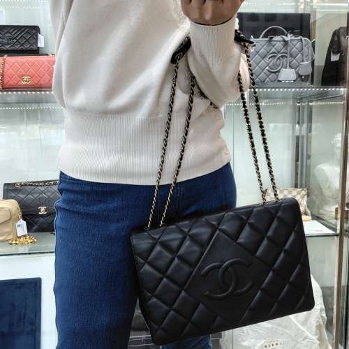 Chanel黑色羊皮菱格CC翻蓋包 CHANEL Lambskin CC Logo Flap Bag GHW