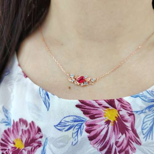 925玫瑰金天然紅寶石飾物3件套裝 Sterling Silver Rose Gold Plated Natural Ruby ...