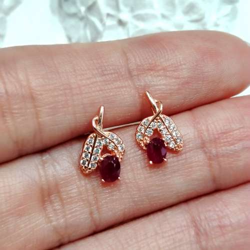 925玫瑰金天然紅寶石飾物3件套裝 Sterling Silver Rose Gold Plated Natural Ruby ...