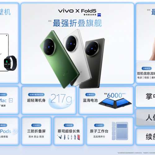 (少量現貨）全新🆕vivo X Fold 5 217g超輕薄 等效6000mAh藍海電池 超可靠三防折疊屏...