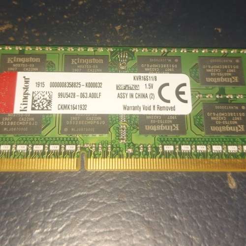Kingston DDR3 1600MHz (PC3-12800) 1.5V SODIMM Ram 記憶體 8GB