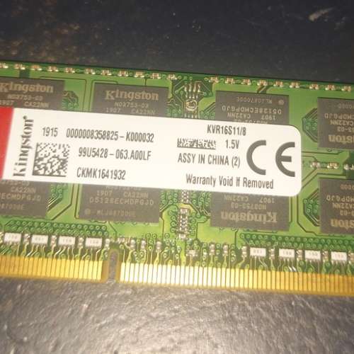 Kingston DDR3 1600MHz (PC3-12800) 1.5V SODIMM Ram 記憶體 8GB