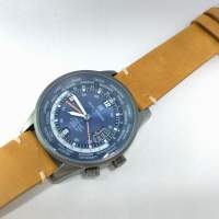 45mm GMT 3地時間　自動機械錶 有日期 藍面 透底 鈦色鋼錶