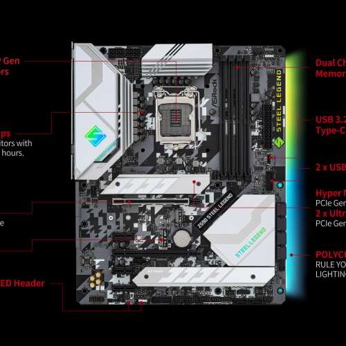 ASRock 華擎 Z590 Steel Legend (包顯咭托架+匙扣) ; 10 ports SATA3.0 PCI-E x 4 ...