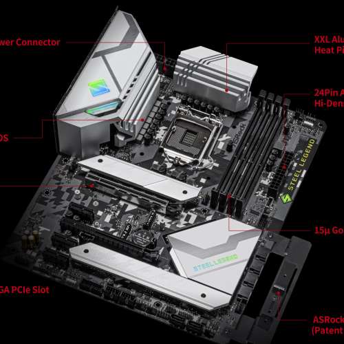 ASRock 華擎 Z590 Steel Legend (包顯咭托架+匙扣) ; 10 ports SATA3.0 PCI-E x 4 ...