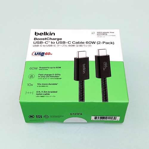 未開封 有單有保 60W 快充 Type-C 線 (一盒共有 2 條線) 香港行貨 2 年保養 | Belk...