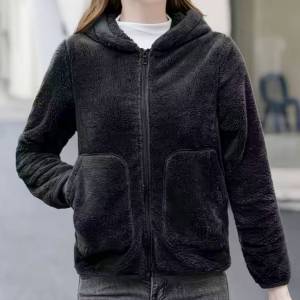 雙面搖粒絨連帽外套黑色XL碼