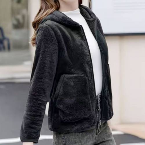 雙面搖粒絨連帽外套黑色XL碼