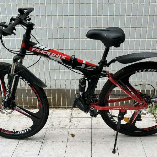 Phoenix X6 26寸 (30速) 碟剎折疊單車 破風越野變速單車 - 黑色三刀一體輪 HK$450.00
