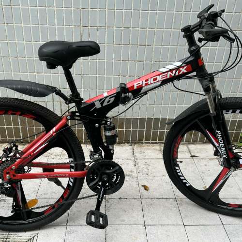 Phoenix X6 26寸 (30速) 碟剎折疊單車 破風越野變速單車 - 黑色三刀一體輪 HK$450.00