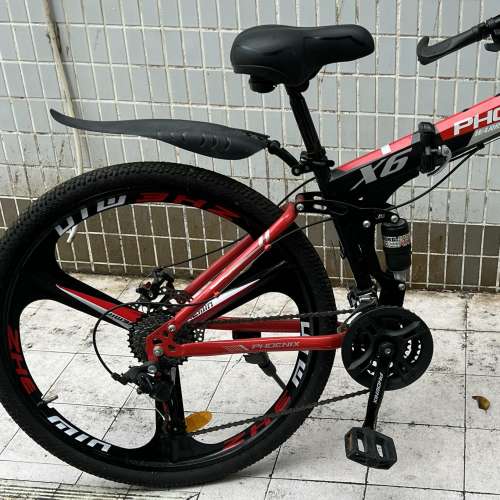 Phoenix X6 26寸 (30速) 碟剎折疊單車 破風越野變速單車 - 黑色三刀一體輪 HK$450.00