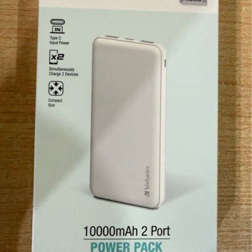Verbatim 10000mAh 2 Port power pack white 白色行動電源 全新未開封