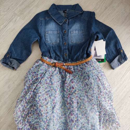 全新牛仔碎花連身裙蓬鬆 One piece Dress Denim