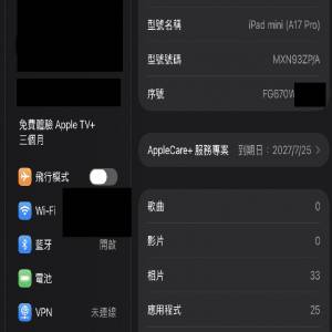 Ipad mini 7 128GB Wifi 紫色 ( Apple Care+ )