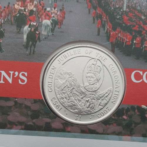 (2003) GOLDEN JUBILEE OF THE CORONATION COMMEMORATIVE COIN WITH STAMP FIRST DAY