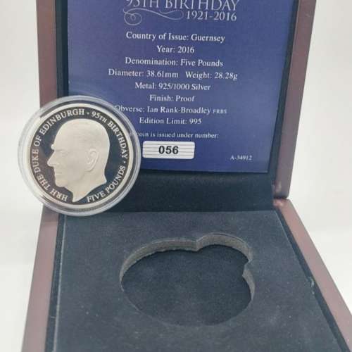 2016 SILVER PROOF JERSEY &pound;5 COIN WOOD LIKE BOX + COA PRINCE PHILIP 95th /銀價...