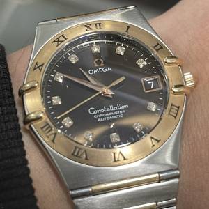 Omega Constellation 1301.60.00 18K玫瑰金鋼款式 原裝啡色鑽石字面35mm 自動機芯 ...