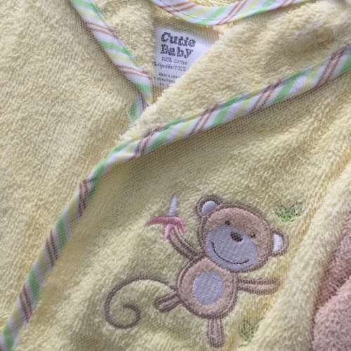 Baby Hooded Bath Robe + Slippers Gift Set for 0-6months NEW 嬰兒浴袍套裝