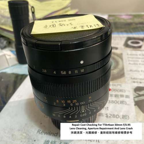 Repair Cost Checking For TTArtisan 50mm f/0.95 Lens Cleaning, Aperture Repair