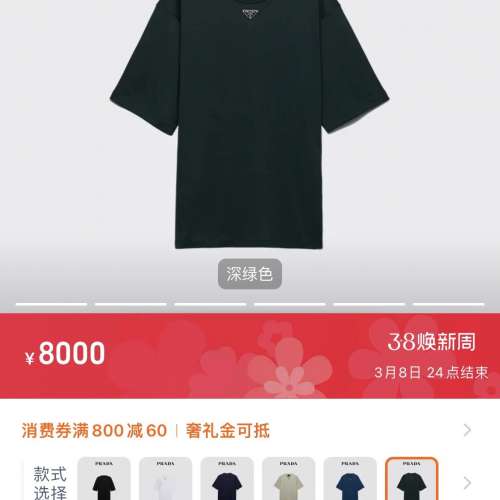 全新PRADA絲光棉tee