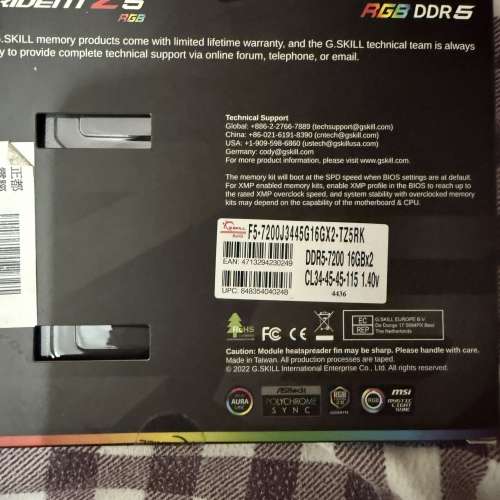 出售G.Skill ddr5 7200mhz RAM黑色
