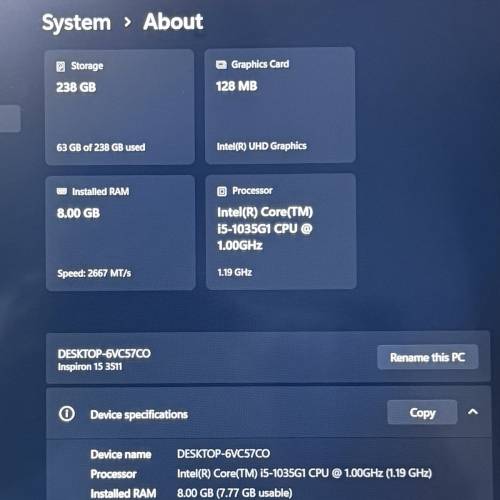 輕觸屏幕 Dell Inspiron 3511 15.6" Touch i5 CPU / 256GB SSD / 8GB Ram Laptop 手...