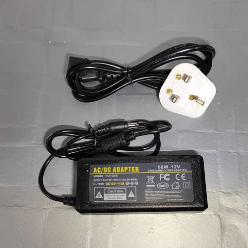 全新12V 5A 變壓器火牛,60W適配器╱變壓器╱AC Adapter╱充電器，合LED燈條、D類擴...