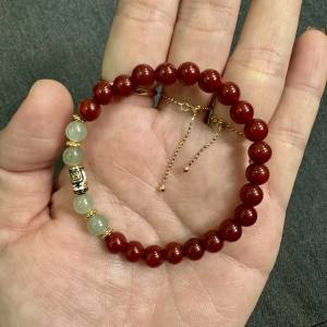18k金足金緬A翡翠南紅手鍊