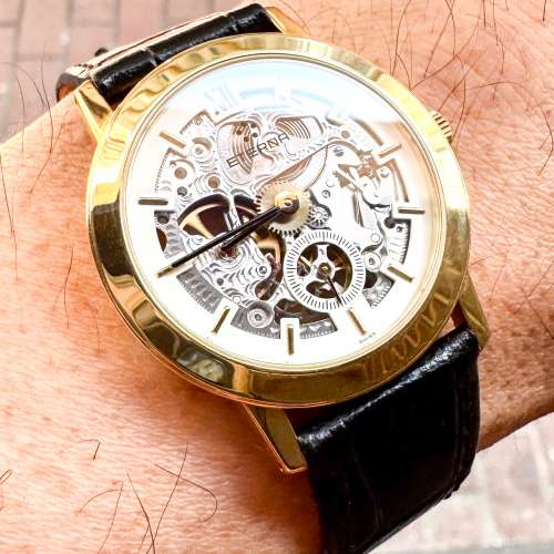 近全新 18K RG 實金 綺年華 ETERNA 1856 SKELETON 人手雕花打磨 藍鋼螺絲 透視機芯 ...