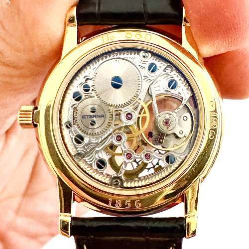 近全新 18K RG 實金 綺年華 ETERNA 1856 SKELETON 人手雕花打磨 藍鋼螺絲 透視機芯 ...
