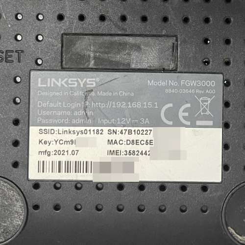 港行 Linksys 5G WiFi 6 AX3000 路由器 Sim Router (各大香港電訊供應商合用)，FGW...