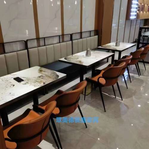 眾美德西餐廳家具訂製，岩板餐台卡位配套傢私訂造，香港餐飲家具訂製廠家