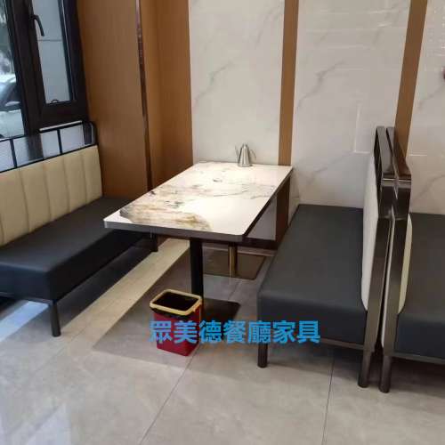 眾美德西餐廳家具訂製，岩板餐台卡位配套傢私訂造，香港餐飲家具訂製廠家