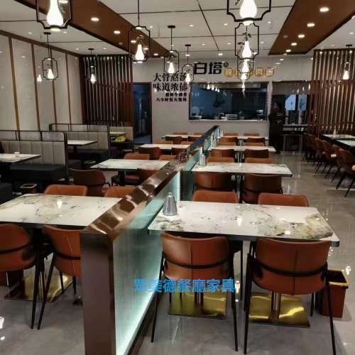 眾美德西餐廳家具訂製，岩板餐台卡位配套傢私訂造，香港餐飲家具訂製廠家