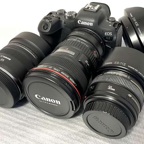 Canon R6, RF 35mm f1.8, EF to RF adaptor, EF 17-40mm f4L, EF 50mm f1.4