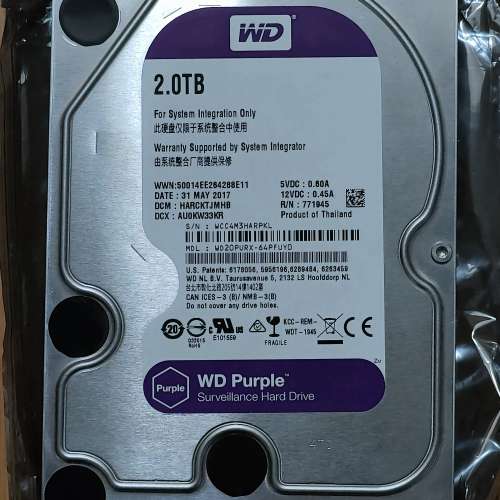 3.5” WD 2TB WD20PURX 有盒