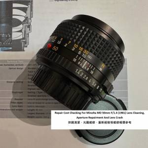 Repair Cost Checking For Minolta MD 50mm F/1.4 (1981) 抹鏡清潔、光圈維修、重新...