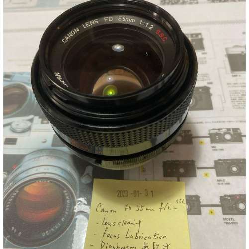 Repair Cost Checking For CANON FD 55mm f/1.2 SSC 抹鏡清潔、光圈維修、重新組裝...
