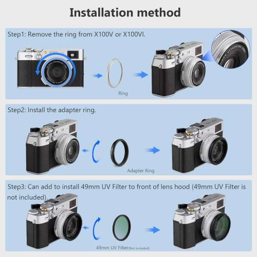 Haida 49mm NanoPro ND8 Filter 3-Stop with Adapter Ring For X100VI / X100