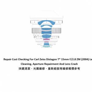 Repair Cost Checking For Carl Zeiss Distagon T* 15mm F/2.8 ZM 抹鏡清潔、光圈維...