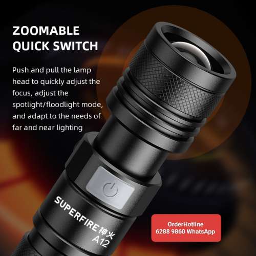 TacTical LED Flashlight 強光電筒🔦 Zoomable. USB-C直接充電. 18650鋰電池容量 3...