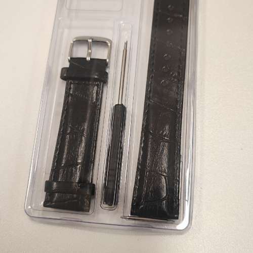 全新真皮錶帶 針兩支 開針工具 leather watch strap & tool & 2 pins black 20mm