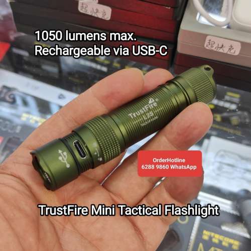 強光迷你電筒TrustFire L2S Mini Tactical Flashlight. 1050 lumens. USB-C直接充電...