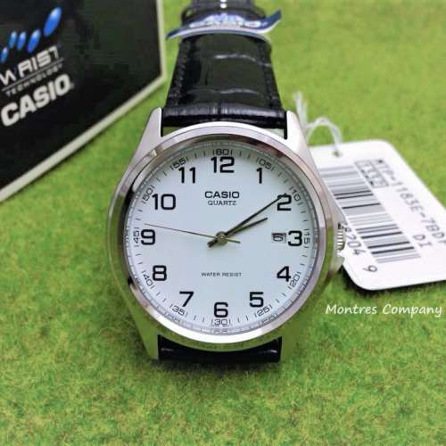 Montres Company 香港註冊公司(32年老店) 卡西歐 CASIO 黑皮革錶帶 數字 白銀色 MT...